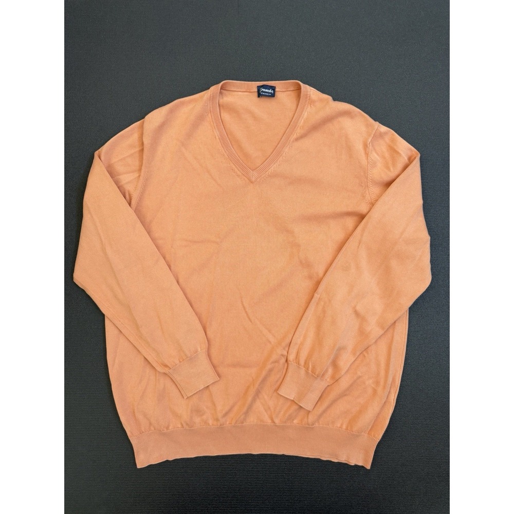 Drumohr Men's Cotton Knitted Sweater V-Neck XL Made in Italy Long Sleeve Salmon